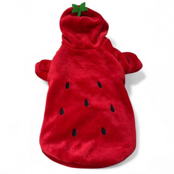 NEW Strawberry Dog Halloween Costume Red Hoodie Fall Pet Puppy Fruit - Picture 1 of 6